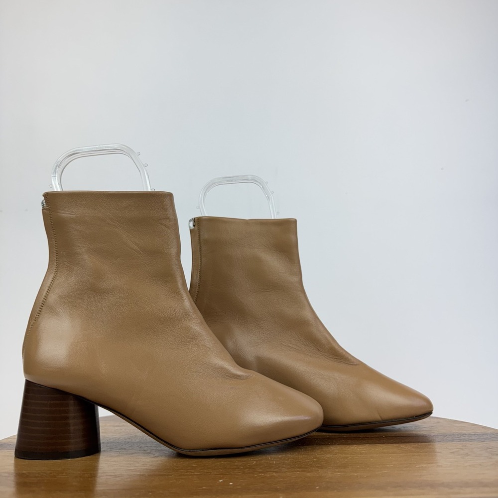 New Womens Mansur Gavriel Glove Brown Leather Heeled Zip Ankle Booties Size 36.5